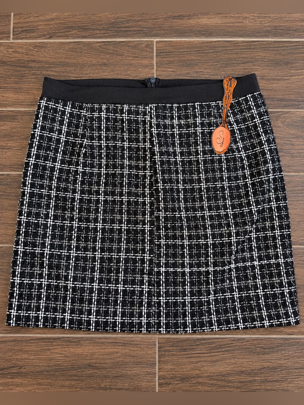 Spoon Jeans Black White Lurex Tweed Plaid Mini Skirt Size Large NWT